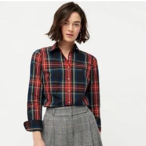 J. Crew Slim Stretch Perfect Shirt in Black Stewart Tartan Plaid size 4